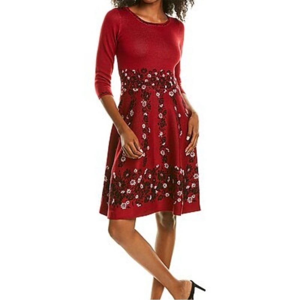 NEW Taylor Ruby Fit and Flare Knit Sweater Dress